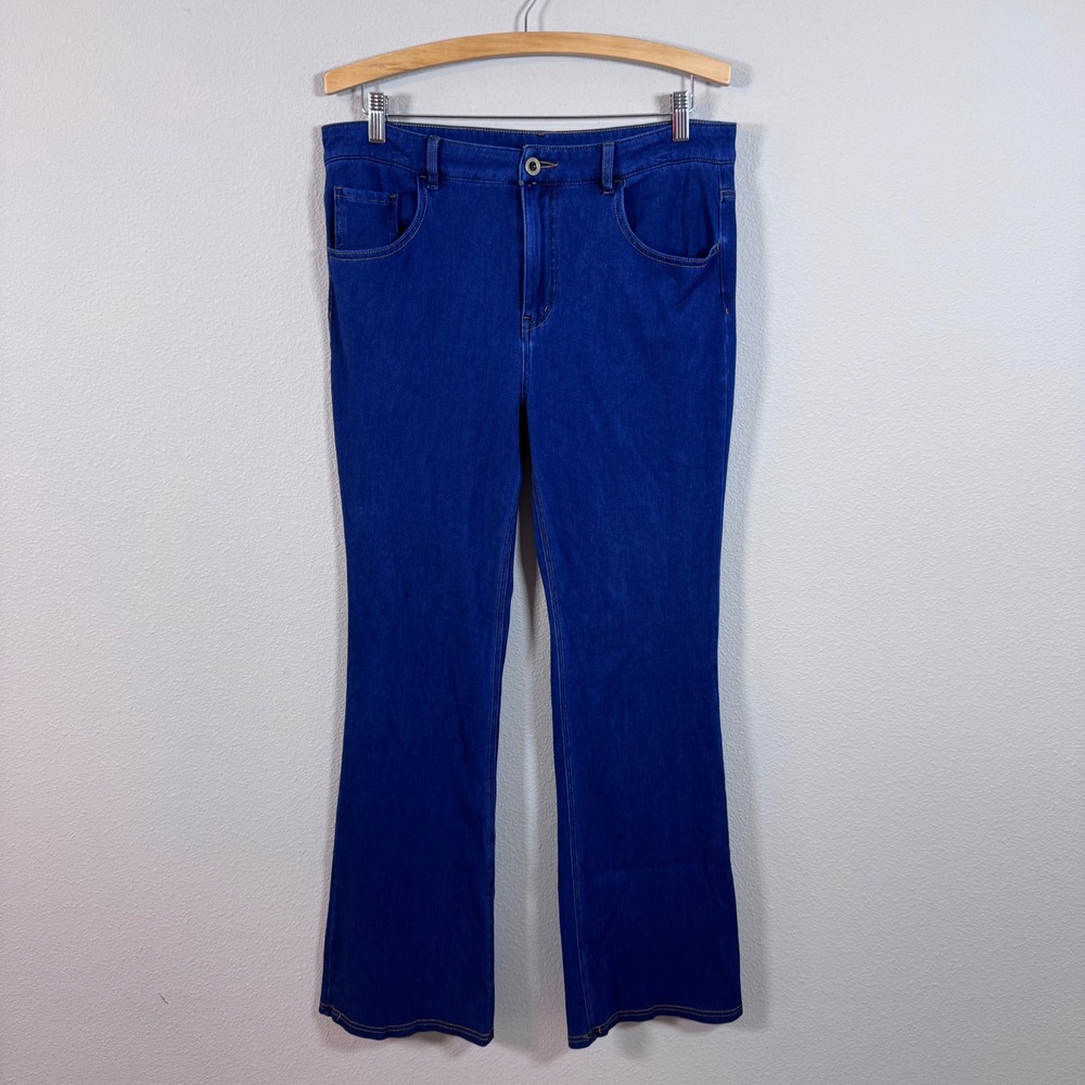 Halara Women's Large Dark Blue High Waisted Boho Flare Leg Stretch Denim Jeans